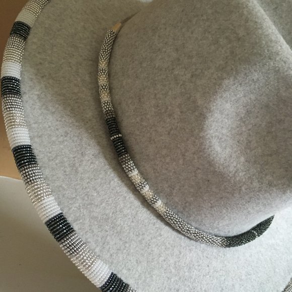 Indigenous Beaded Fedora Hat with Beaded Rope Hat Band/Necklace - Picture 6 of 7